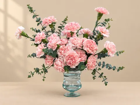 Pink carnations with eucalyptus