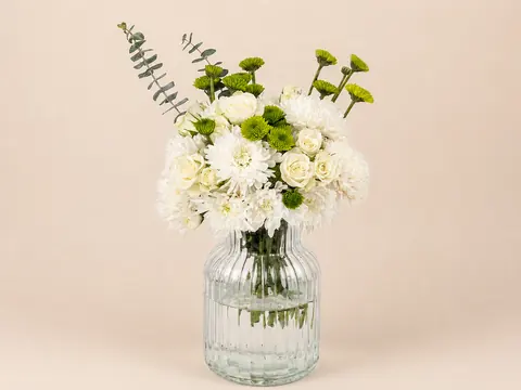 White and green in a ribbed vase